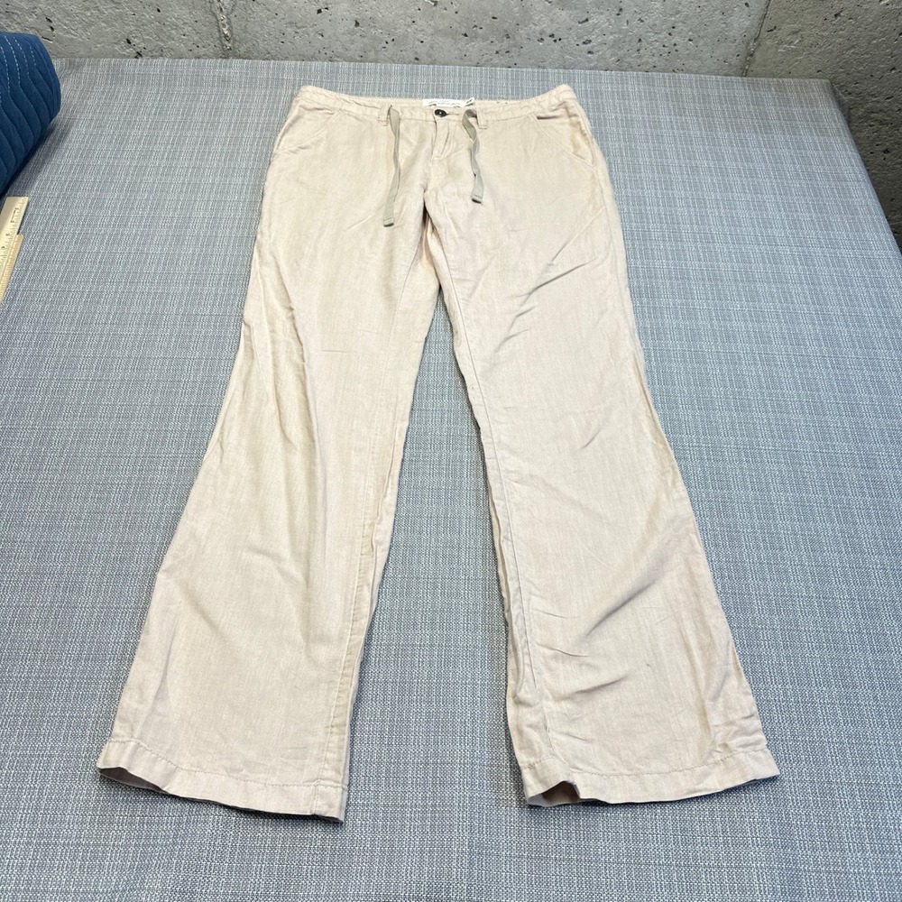 Coastal Linen Blend Pants Womens 8 Beige Drawstring Euroā Resort Vacation Travel